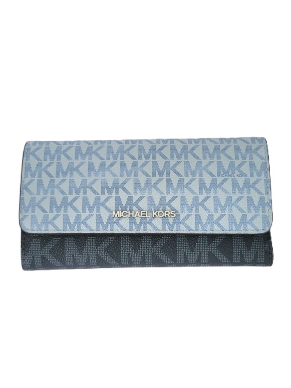 Michael Kors Jet Set Travel Large Trifold Wallet Clutch Pale Ocean Multi MK Logo - Picture 4 of 7